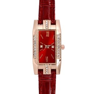 Rose Gold Red Dial Ladies Quartz Wrist Watch